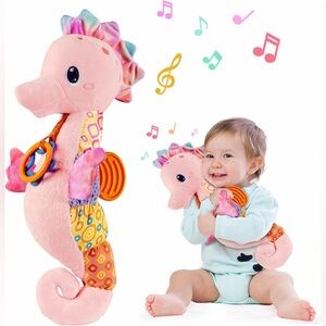 Seahorse soft rattle musical baby pink toy ocean plush toy gift baby shower